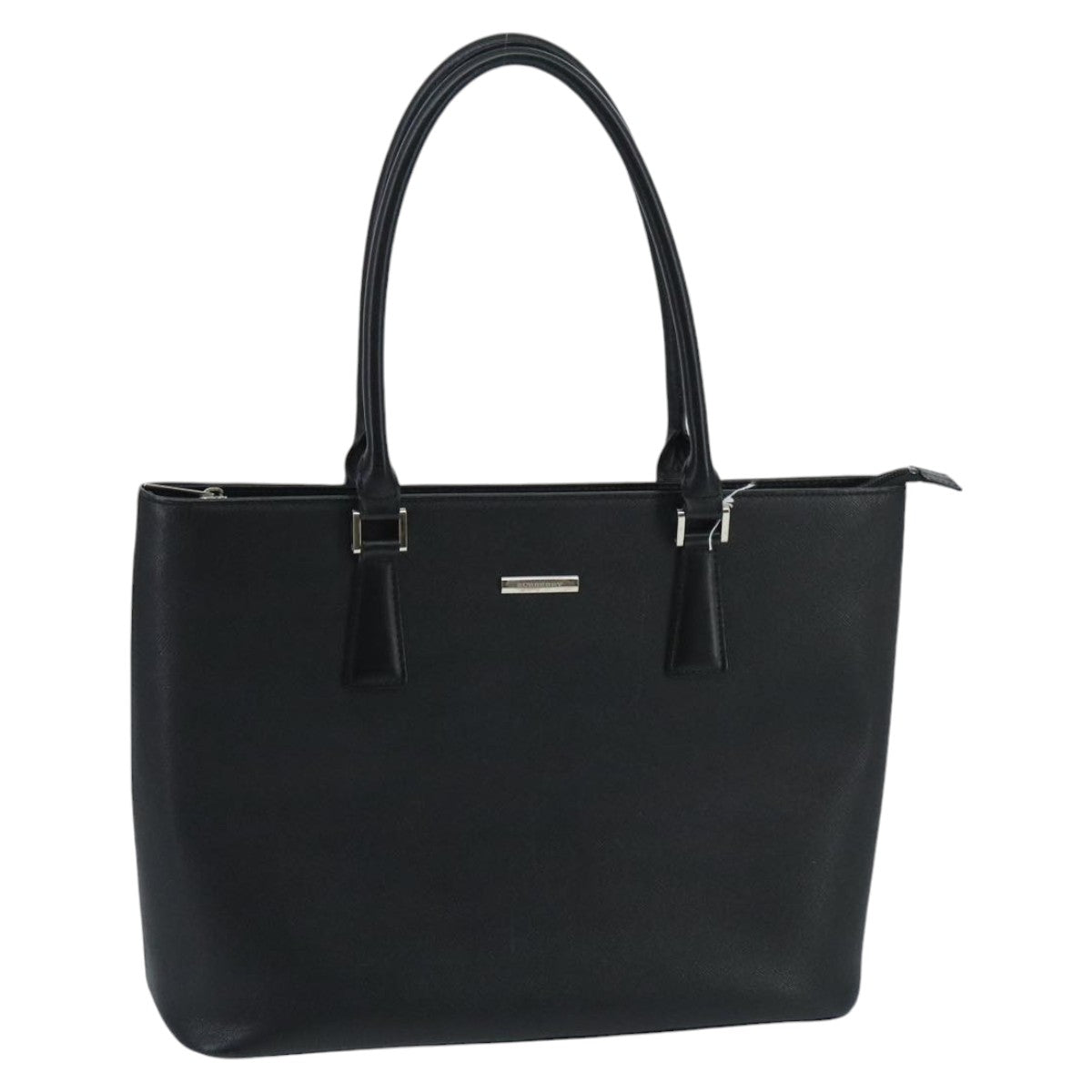 BURBERRY Tote Bag Leather Black Silver Auth ep6397