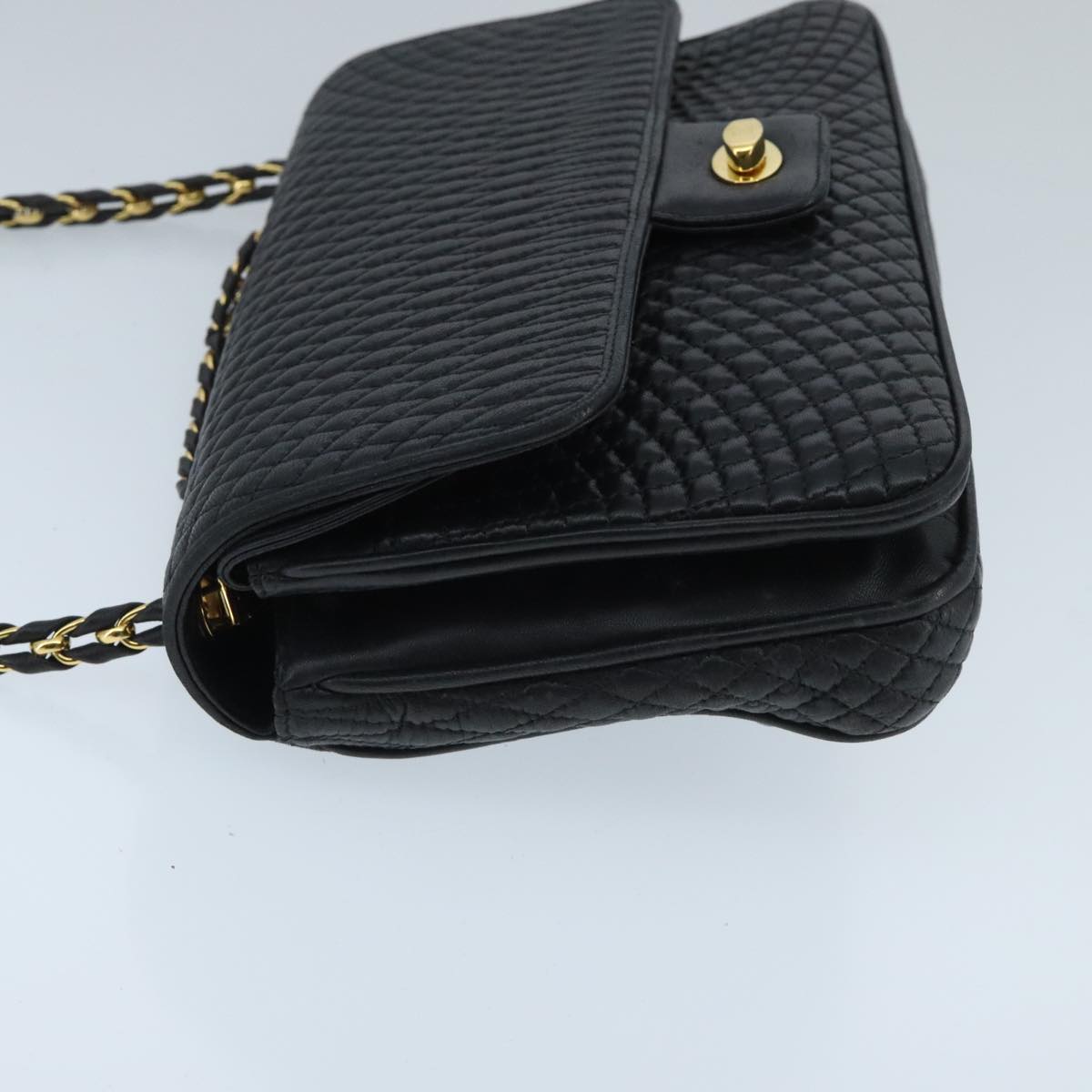 BALLY Chain Shoulder Bag Leather Black Gold Auth ep6406