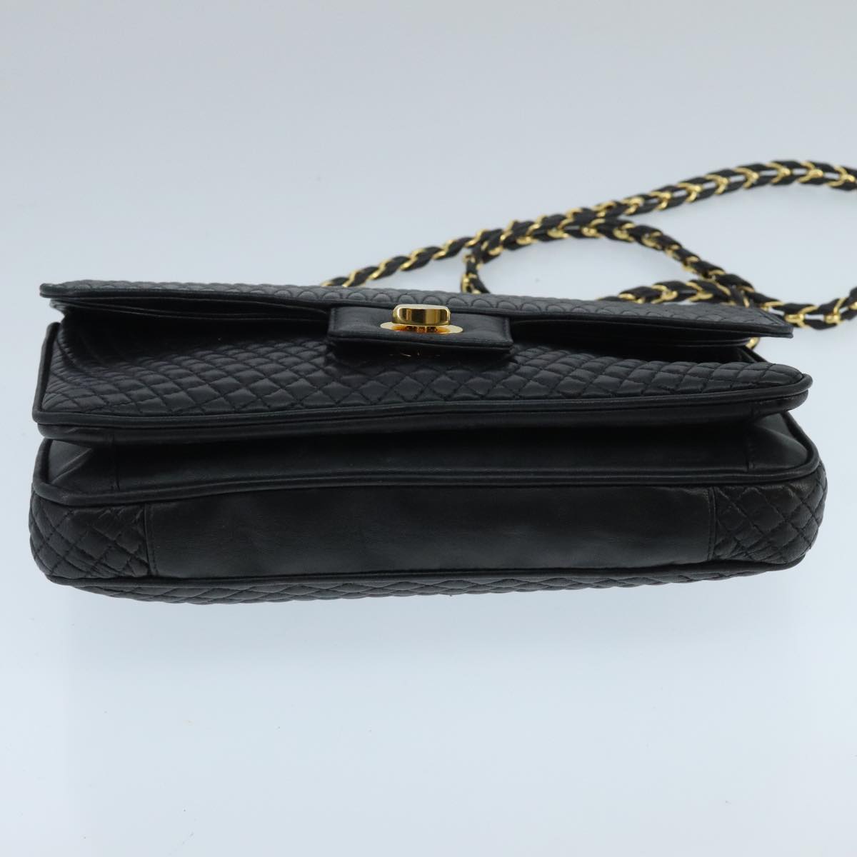 BALLY Chain Shoulder Bag Leather Black Gold Auth ep6406