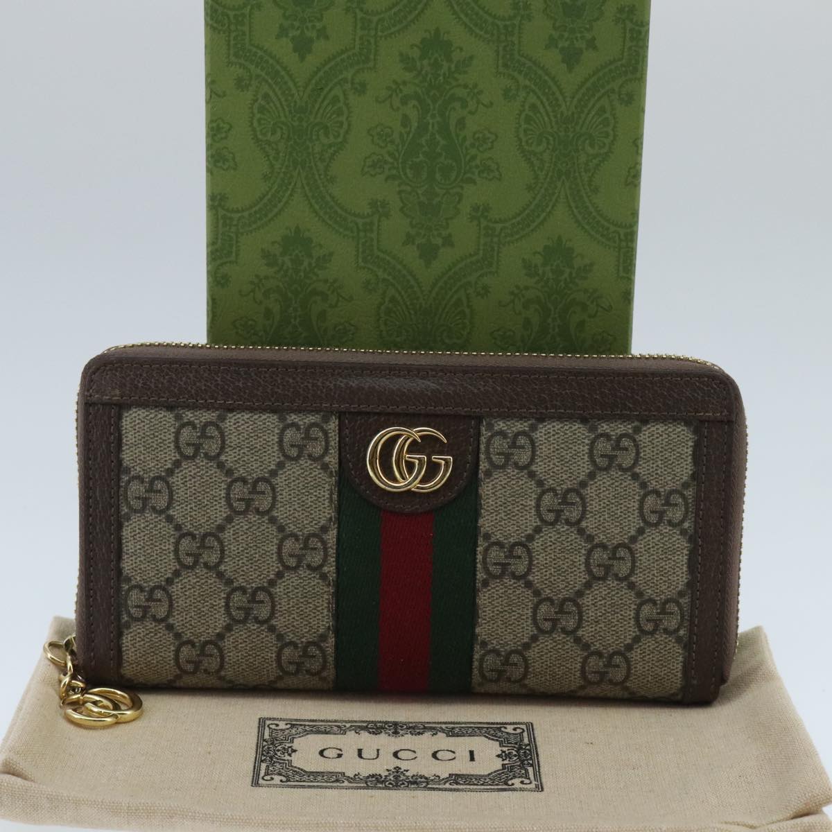 GUCCI GG Ophidia WebSherry Line Wallet PVC Beige Red Green Auth ep6413