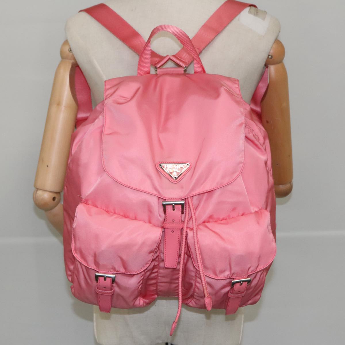 PRADA Backpack Nylon Pink Silver Auth ep6439