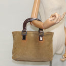 FENDI Hand Bag Corduroy Brown Silver Auth ep6446-21