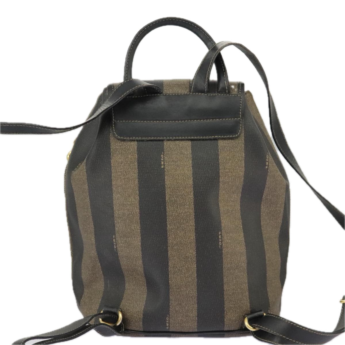 FENDI Pecan Canvas Backpack Brown Black gold Auth ep6451 - 0