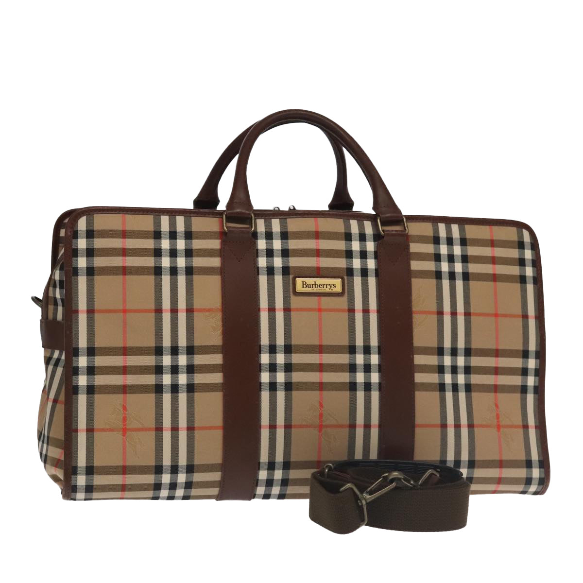 Burberrys Nova Check Boston Bag Canvas 2way Beige Brown Auth ep6462