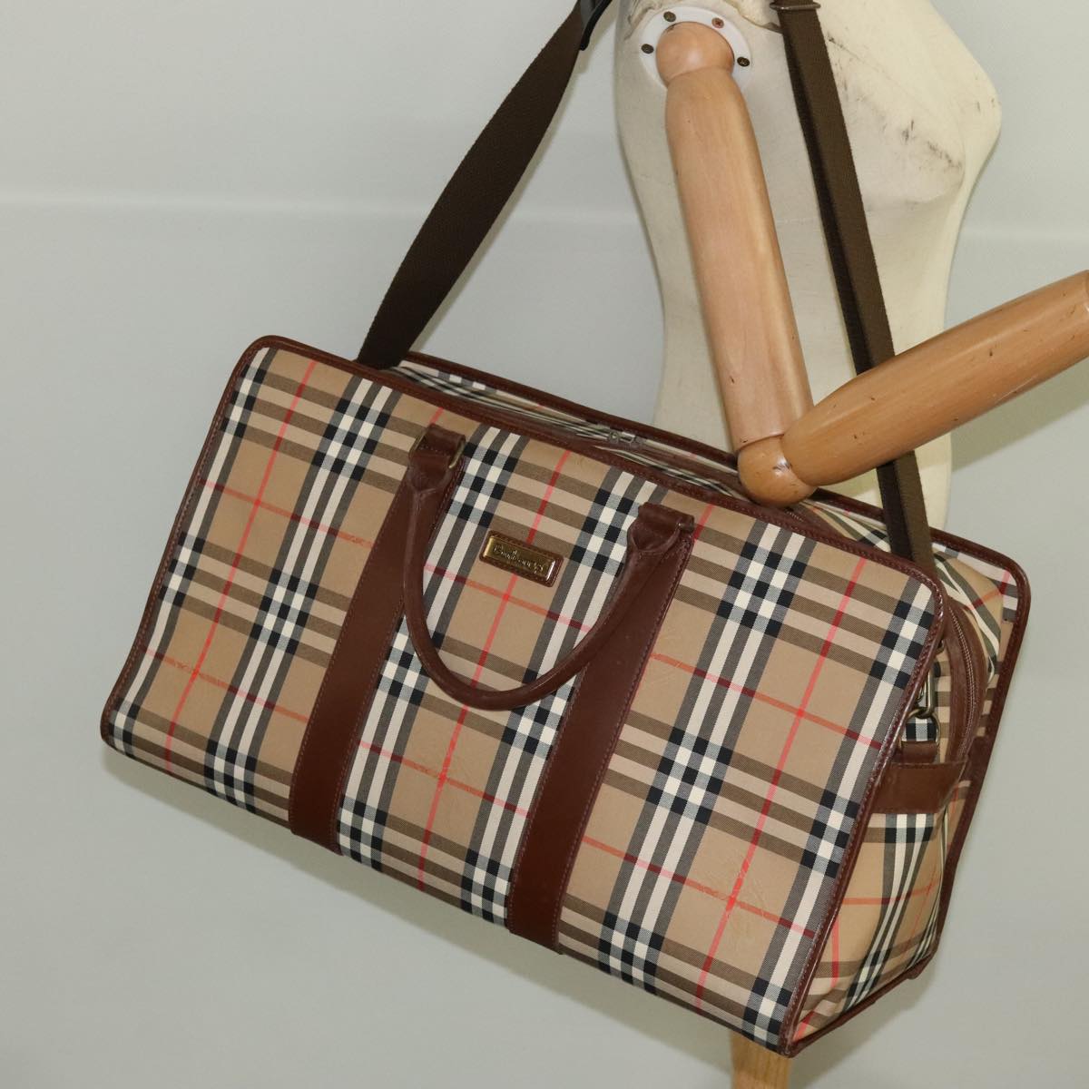 Burberrys Nova Check Boston Bag Canvas 2way Beige Brown Auth ep6462