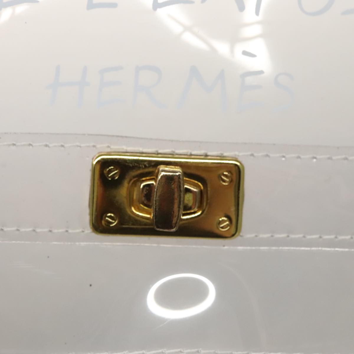 HERMES Vinyl Kelly Hand Bag Vinyl Clear Gold Auth ep6475