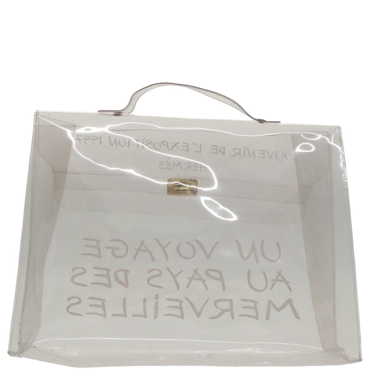 HERMES Vinyl Kelly Hand Bag Vinyl Clear Gold Auth ep6475 - 0