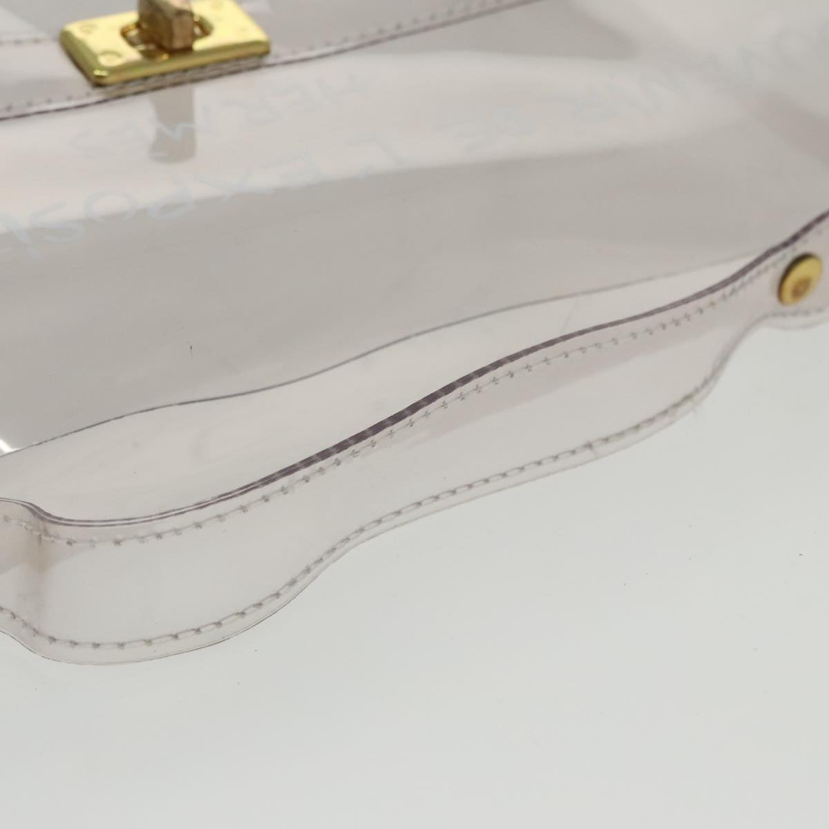 HERMES Vinyl Kelly Hand Bag Vinyl Clear Gold Auth ep6475