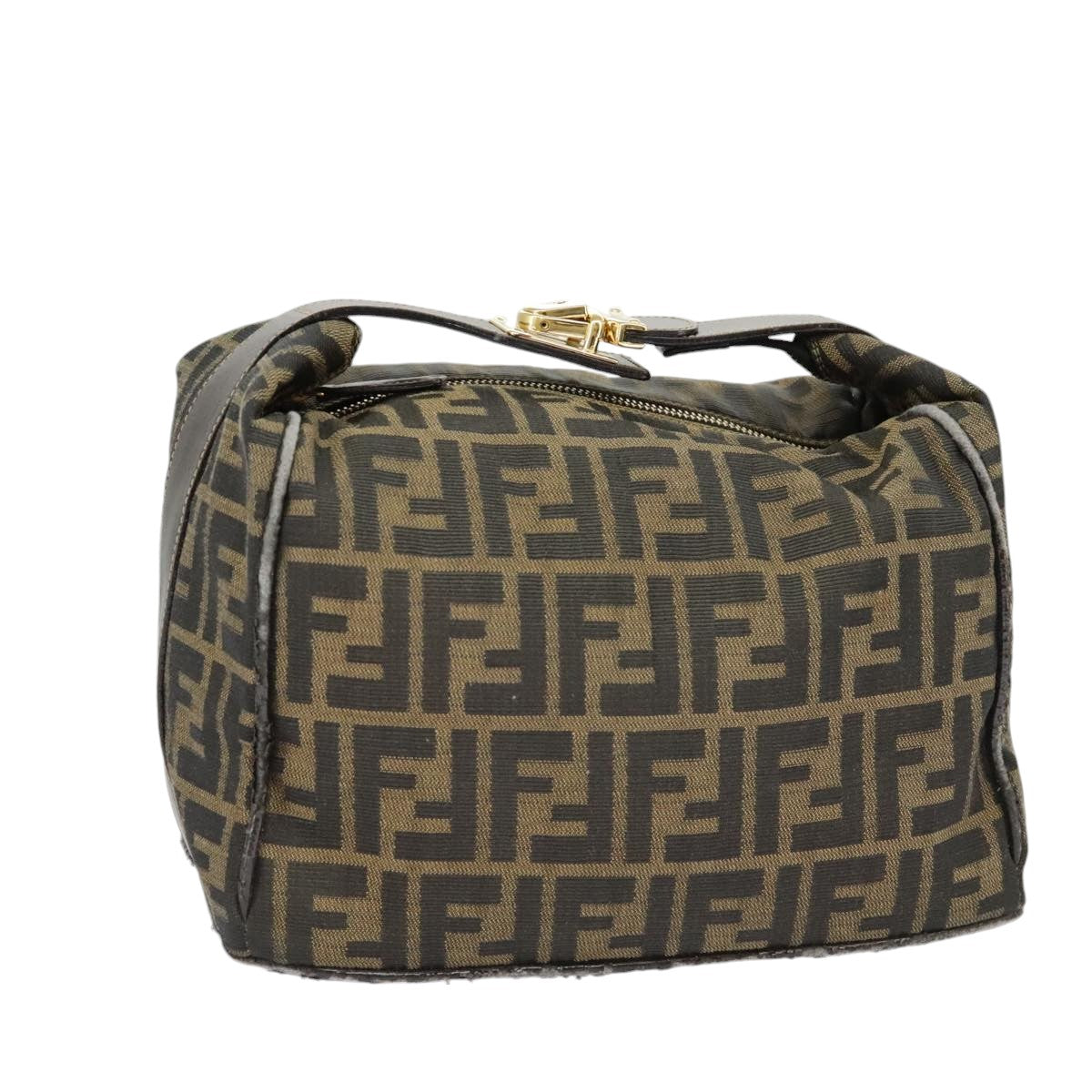 FENDI Zucca Canvas Hand Bag Brown Black gold Auth ep6483