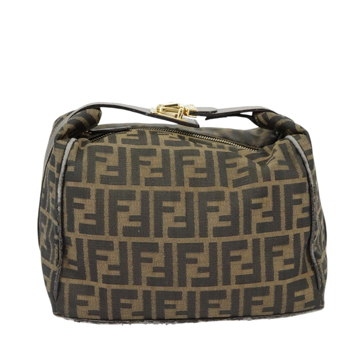 FENDI Zucca Canvas Hand Bag Brown Black gold Auth ep6483