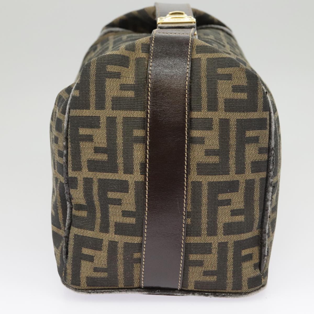 FENDI Zucca Canvas Hand Bag Brown Black gold Auth ep6483