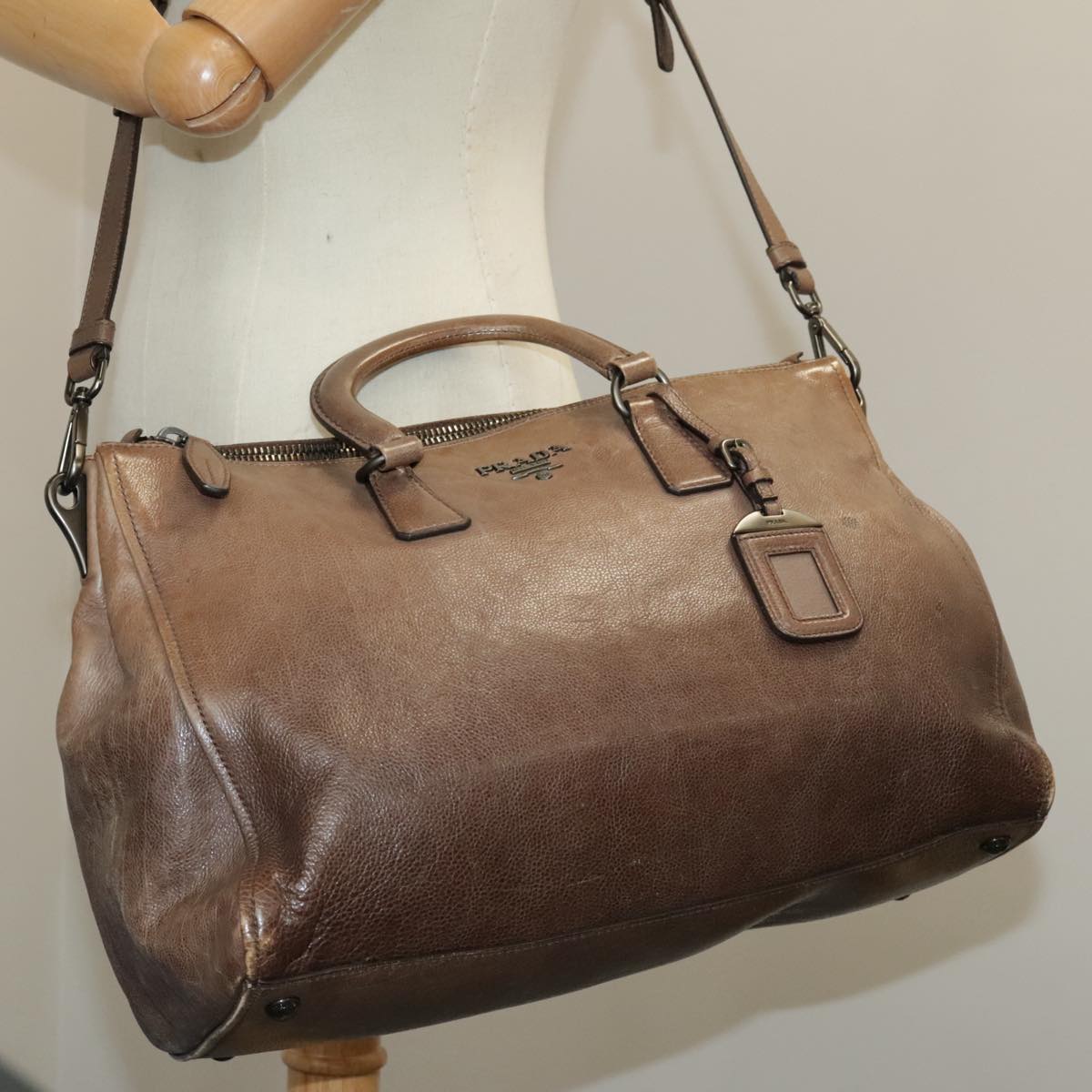 PRADA Hand Bag Leather 2way Brown Auth ep6497