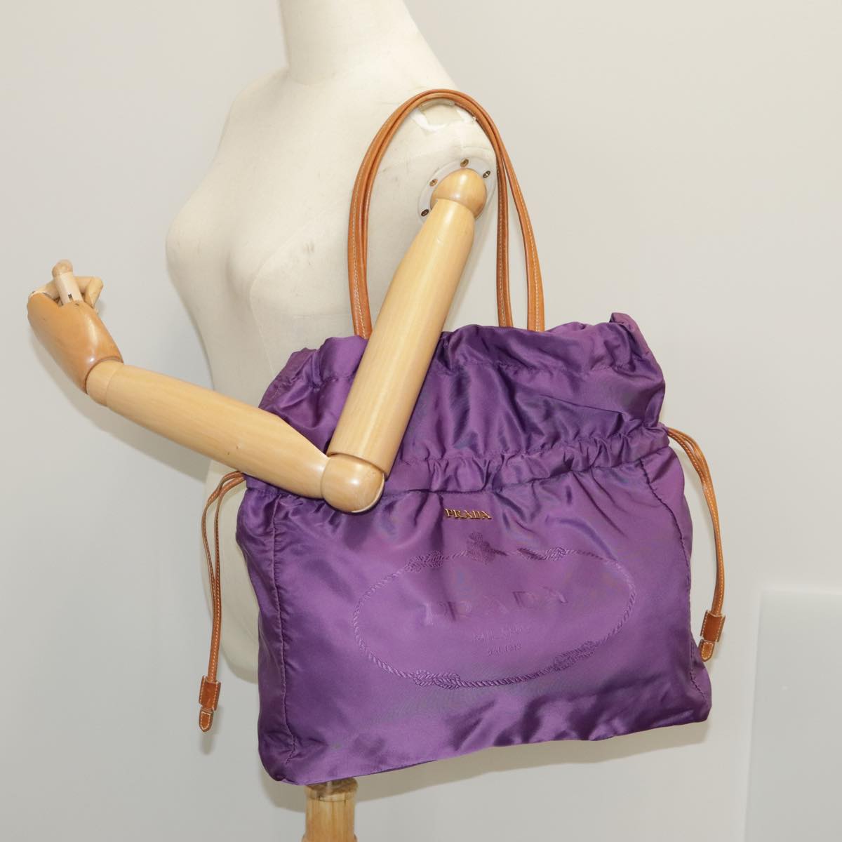 PRADA Tote Bag Nylon Purple Gold Auth ep6502