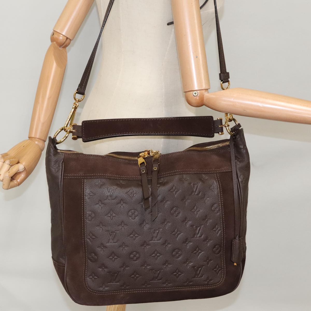 LOUIS VUITTON Monogram Empreinte Audacieuse MM Bag Brown M40590 LV Auth ep6506