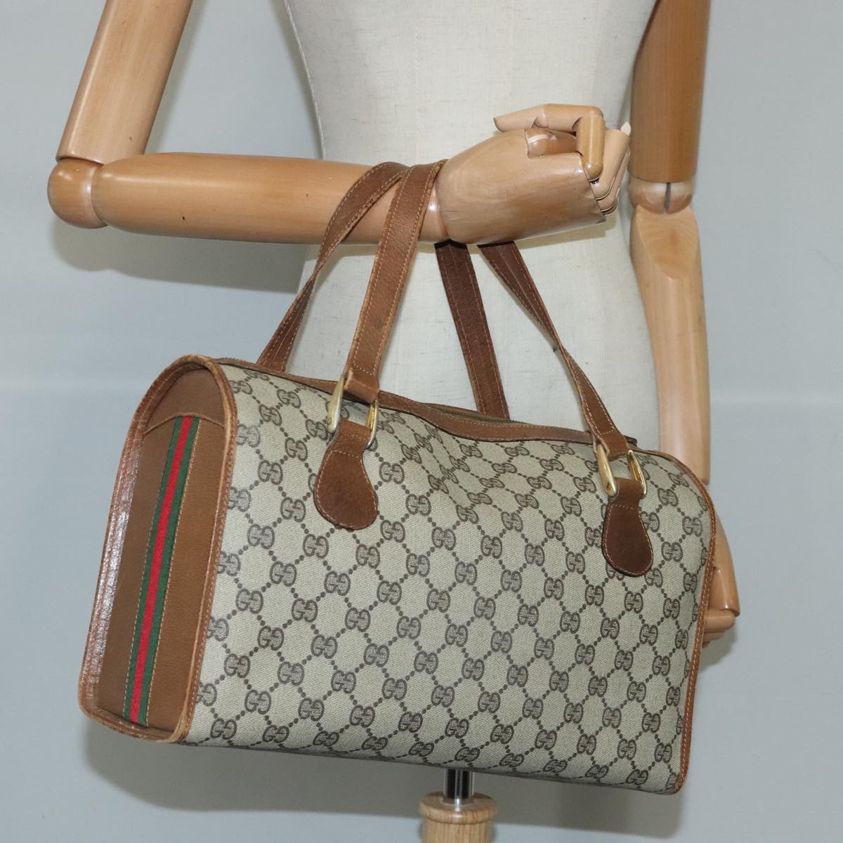 GUCCI GG Canvas Hand Bag PVC Leather Old model Beige Auth ep6511