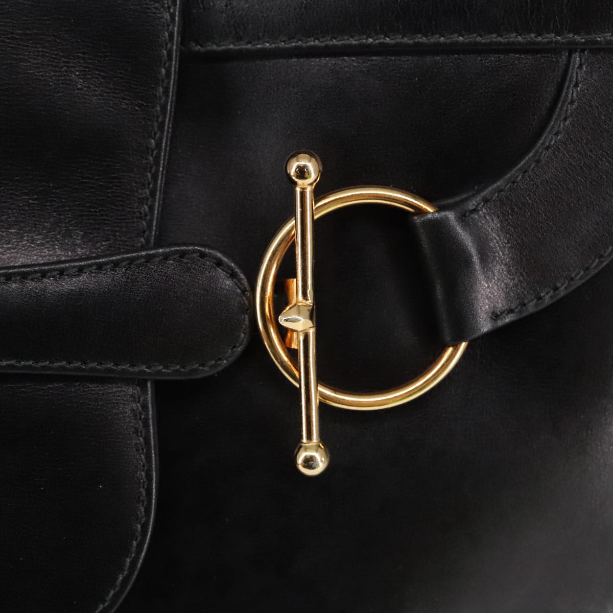 GUCCI Shoulder Bag Leather Black Gold Auth ep6517