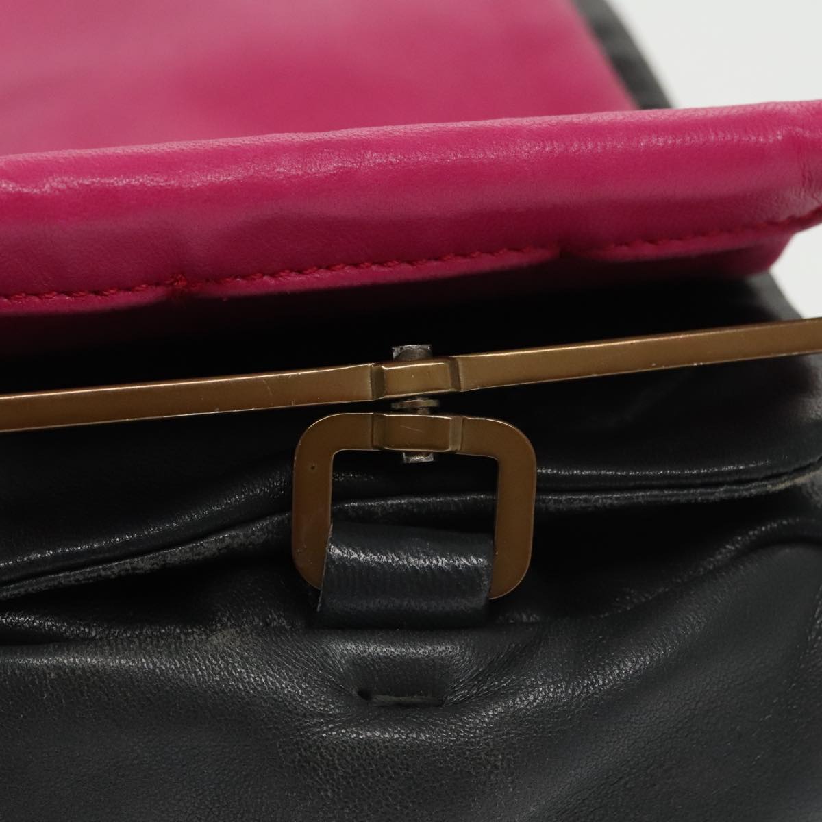 PRADA Hand Bag Leather Black Pink Gold Auth ep6528