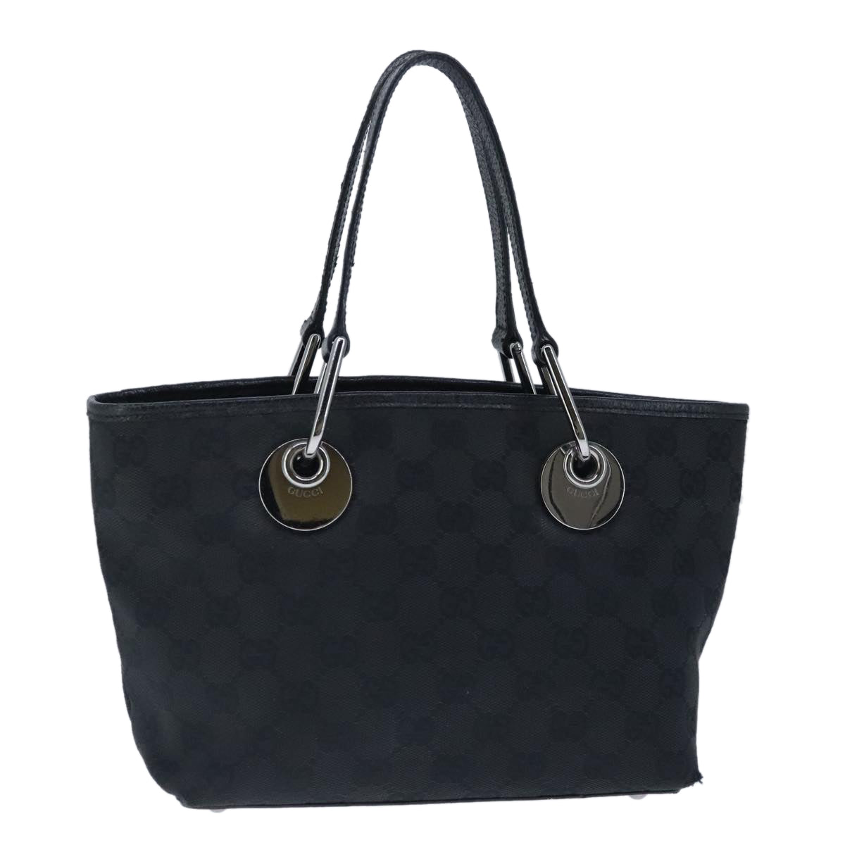 GUCCI GG Canvas Hand Bag Black Silver 120844 Auth ep6544