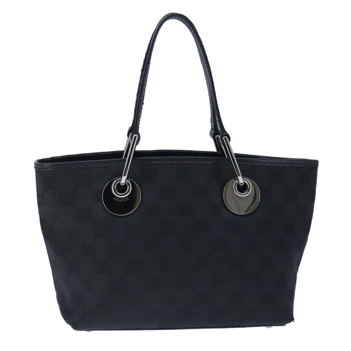 GUCCI GG Canvas Hand Bag Black Silver 120844 Auth ep6544