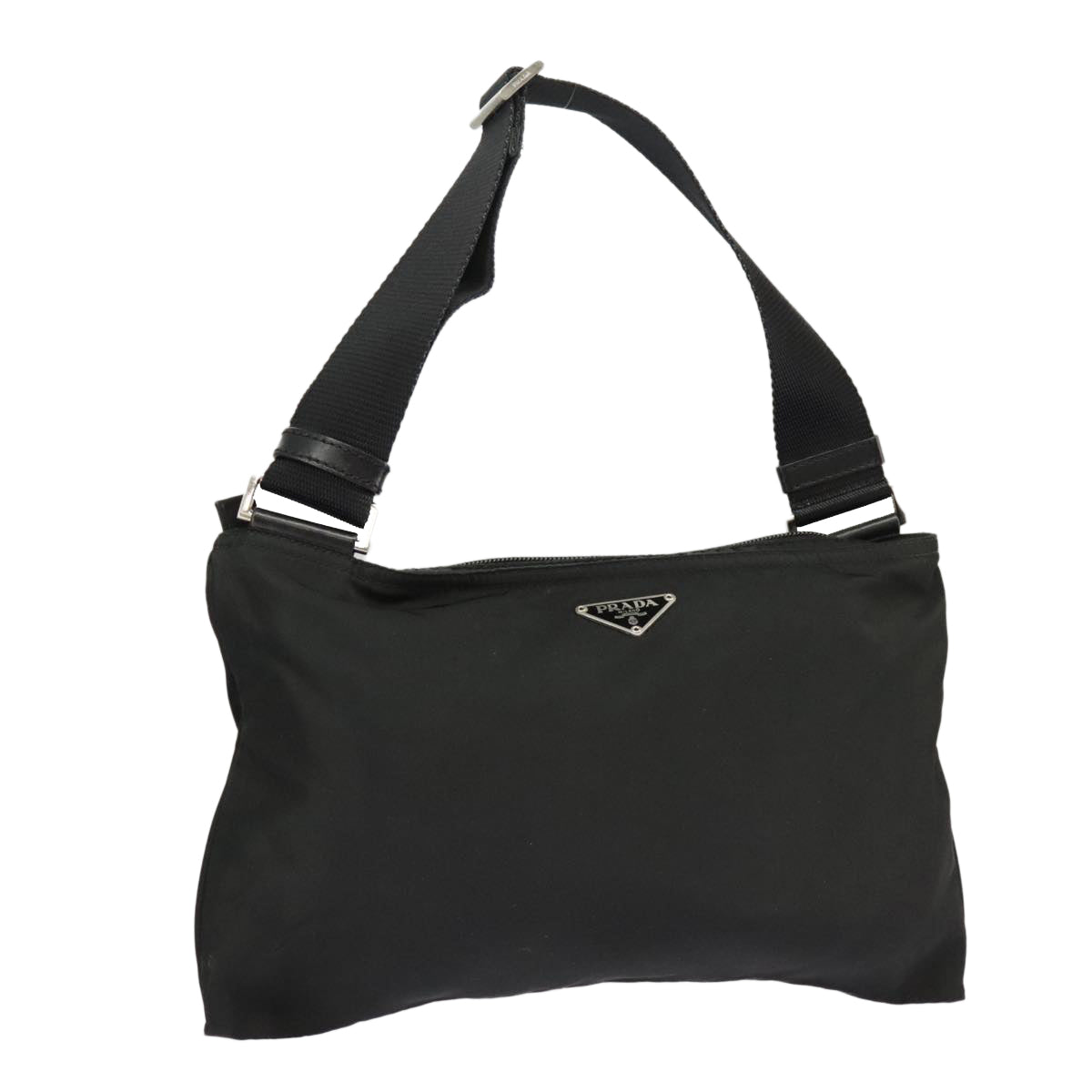 PRADA Shoulder Bag Nylon Black Silver Auth ep6545