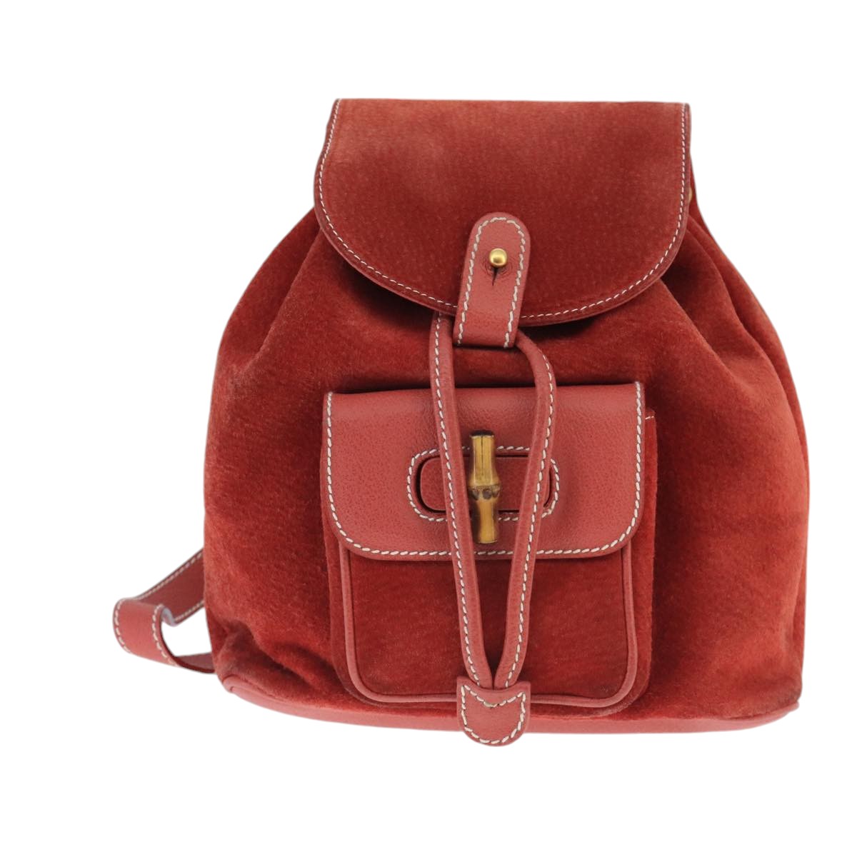 GUCCI Bamboo Backpack Suede Red Gold 003 2058 0030 Auth ep6551 - 0