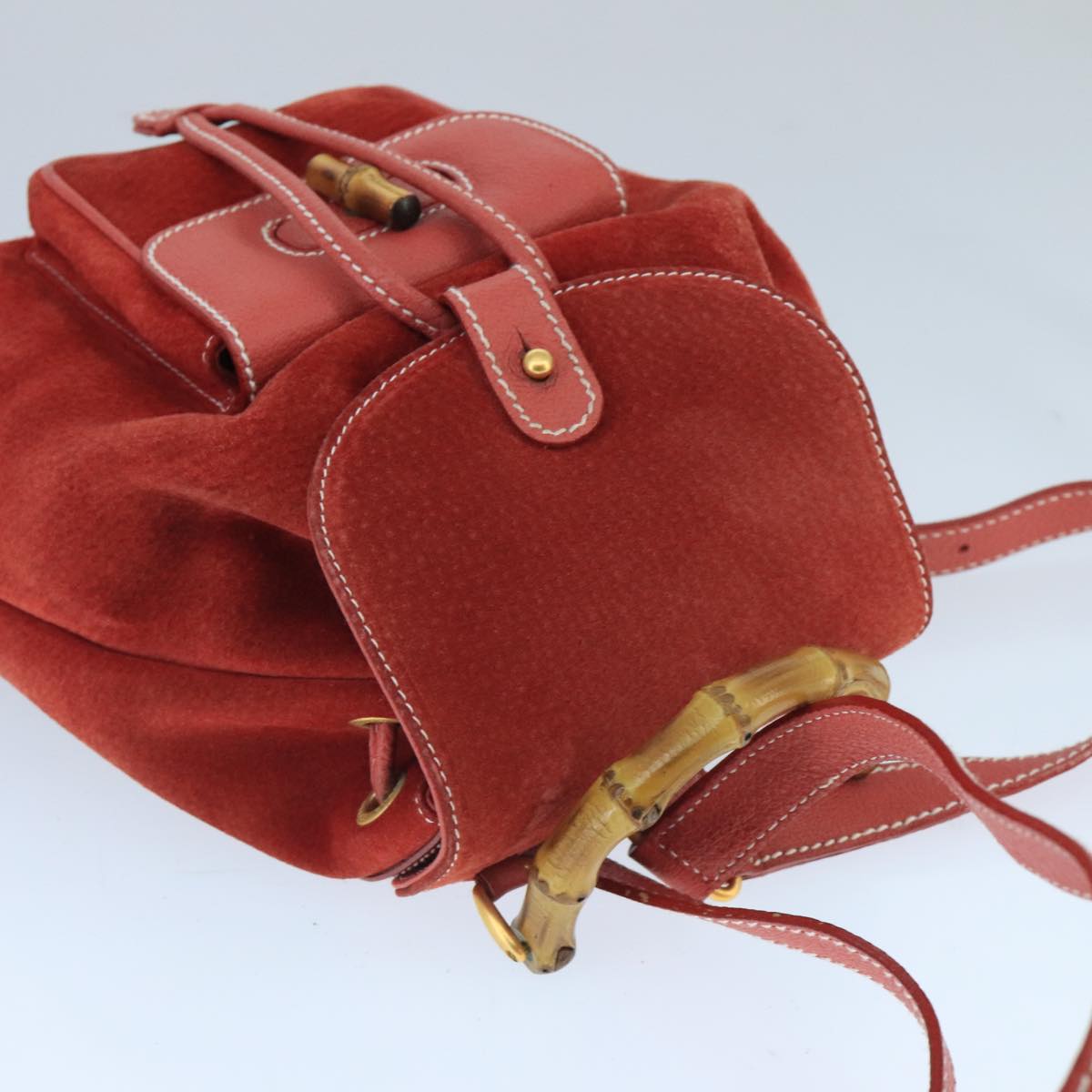 GUCCI Bamboo Backpack Suede Red Gold 003 2058 0030 Auth ep6551