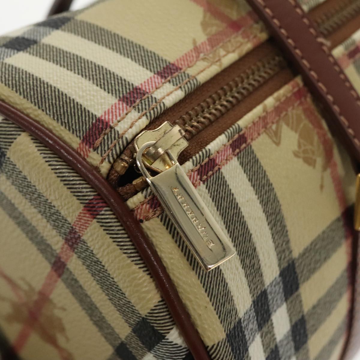 BURBERRY Nova Check Hand Bag PVC Gold Beige Auth ep6554