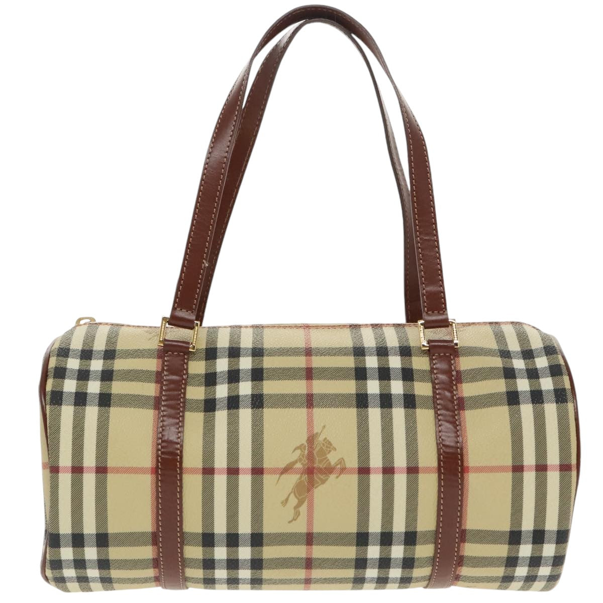 BURBERRY Nova Check Hand Bag PVC Gold Beige Auth ep6554