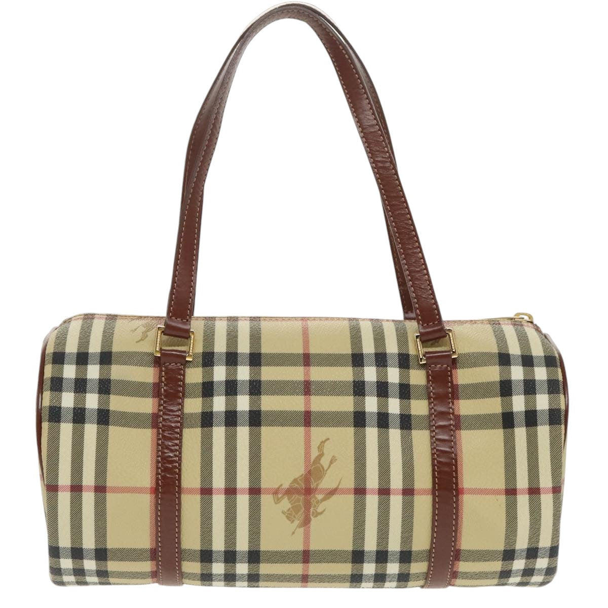 BURBERRY Nova Check Hand Bag PVC Gold Beige Auth ep6554 - 0