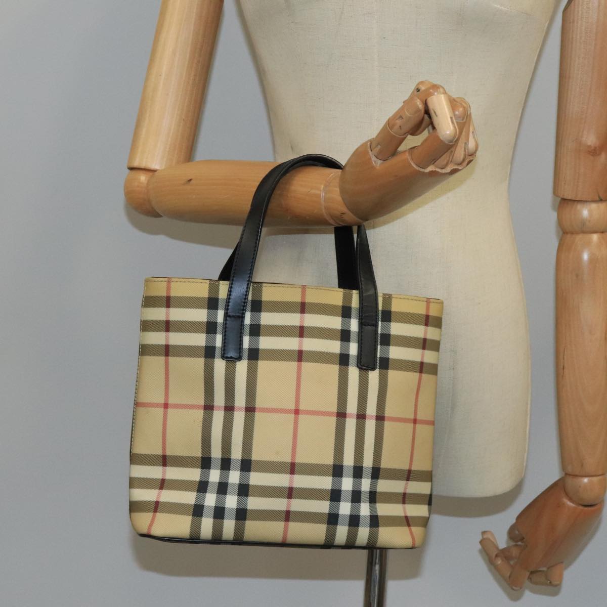 BURBERRY Nova Check Hand Bag PVC Beige Auth ep6557