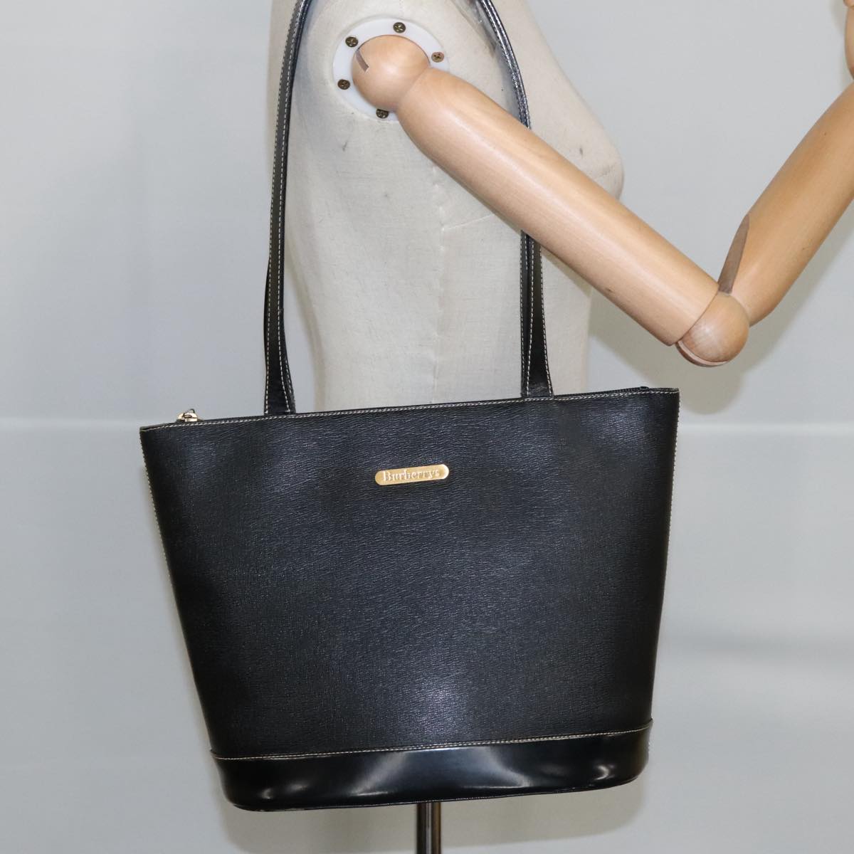 Burberrys Tote Bag Leather Black Auth ep6558