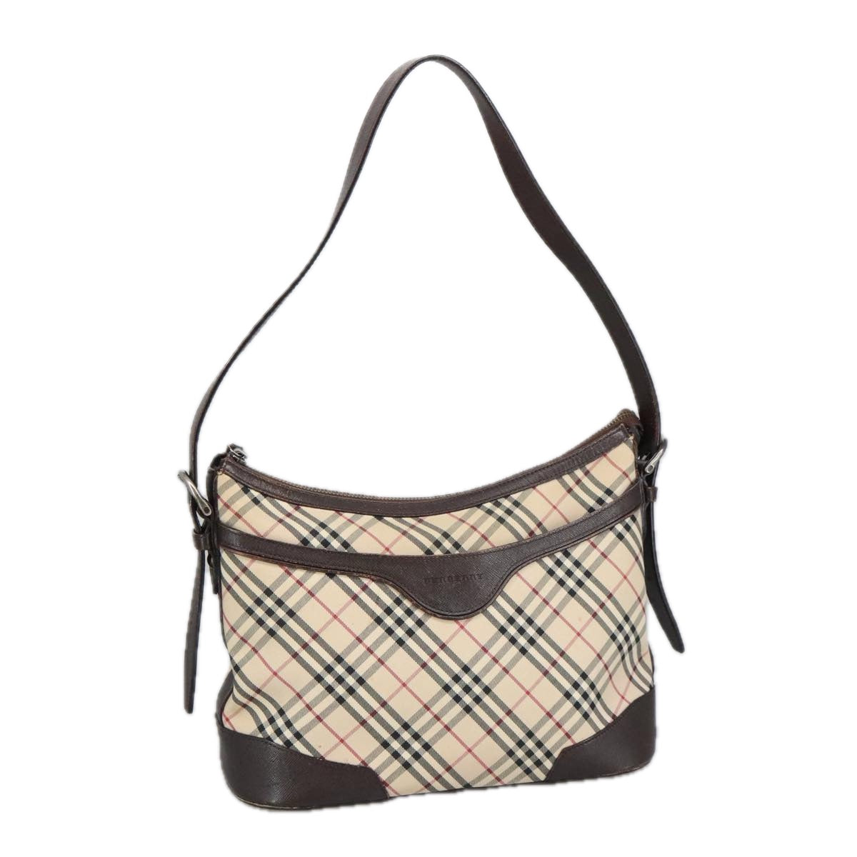 BURBERRY Nova Check Shoulder Bag Canvas Leather Beige Auth ep6559