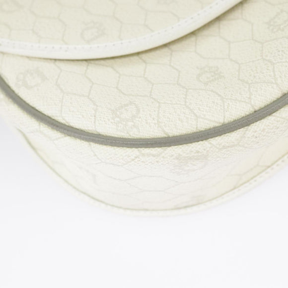 Christian Dior Honeycomb Canvas Shoulder Bag PVC Leather White Gold Auth ep6561