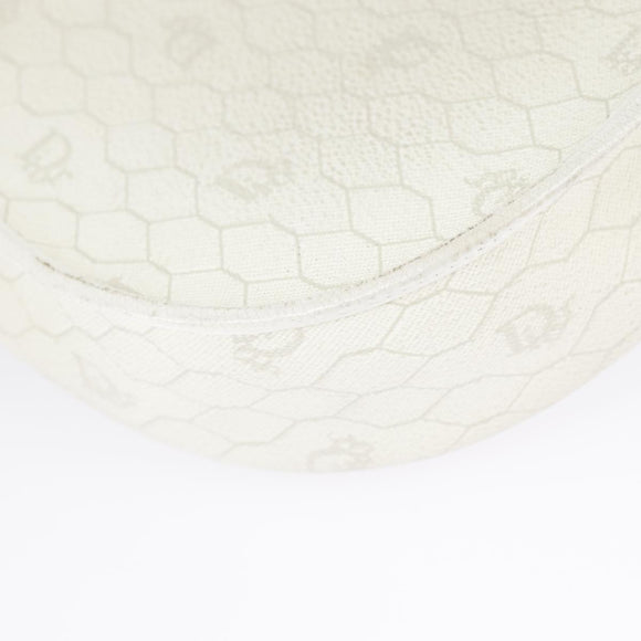 Christian Dior Honeycomb Canvas Shoulder Bag PVC Leather White Gold Auth ep6561