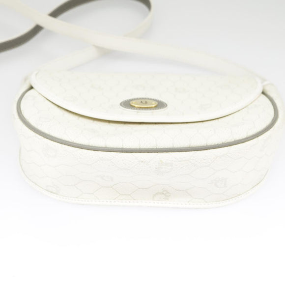 Christian Dior Honeycomb Canvas Shoulder Bag PVC Leather White Gold Auth ep6561
