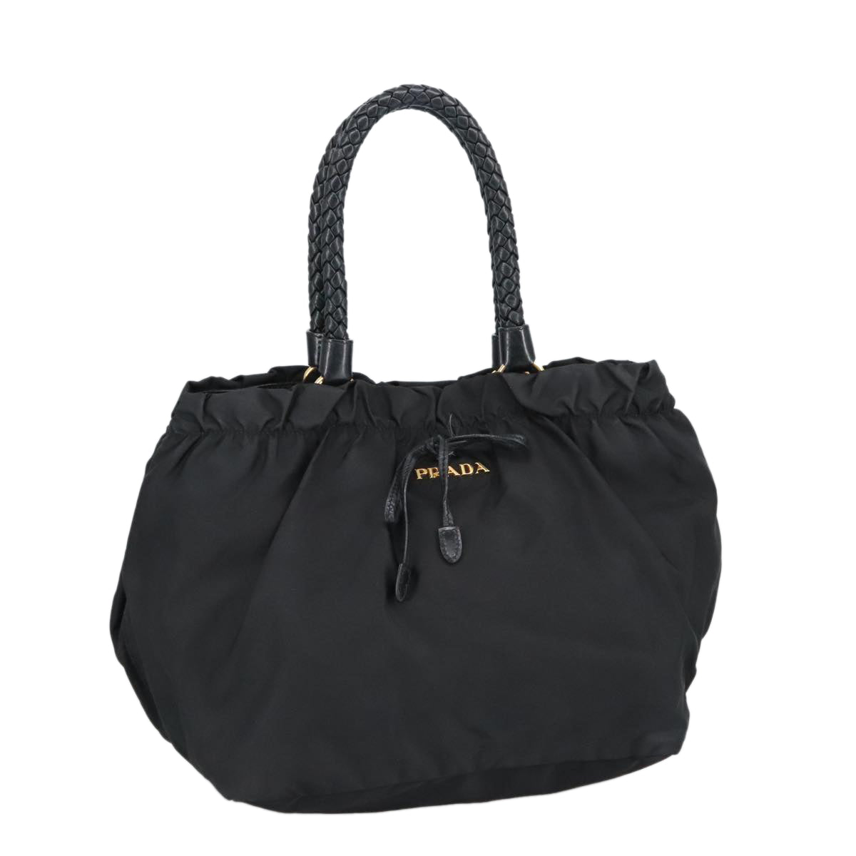 PRADA Hand Bag Nylon Black Gold Auth ep6566