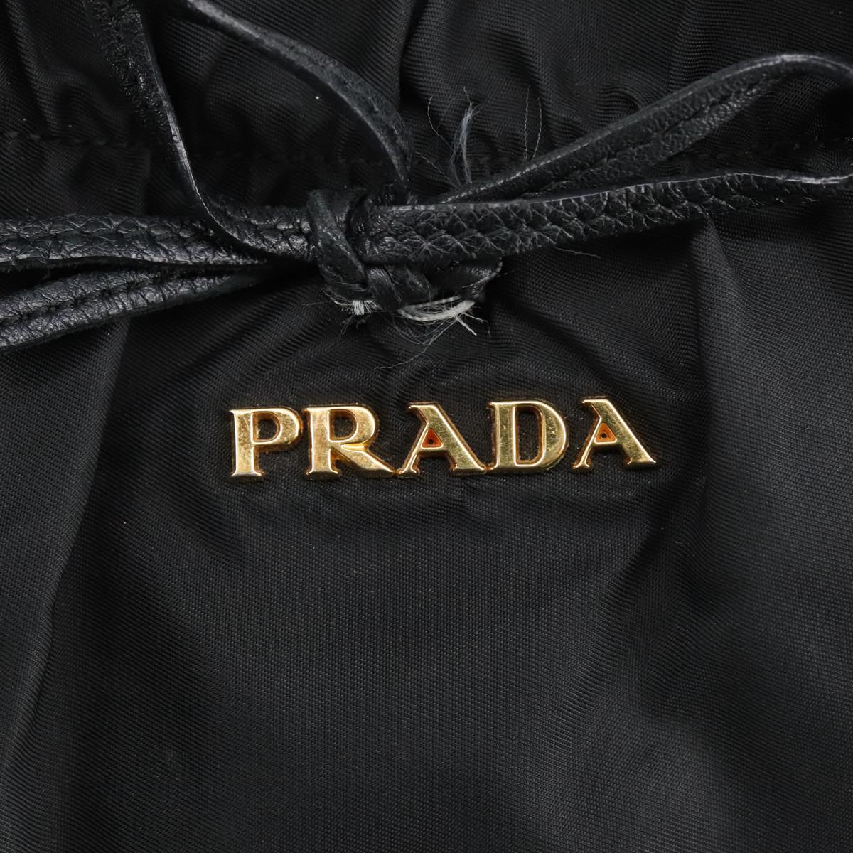 PRADA Hand Bag Nylon Black Gold Auth ep6566