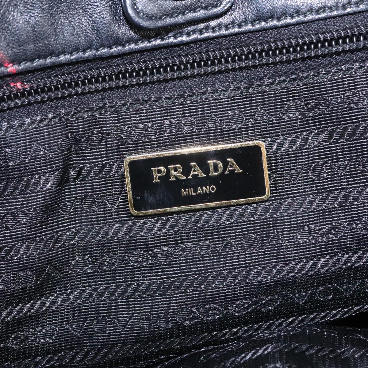 PRADA Hand Bag Nylon Black Gold Auth ep6566