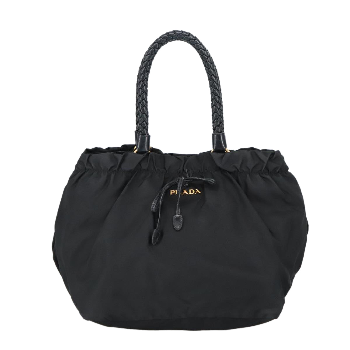 PRADA Hand Bag Nylon Black Gold Auth ep6566