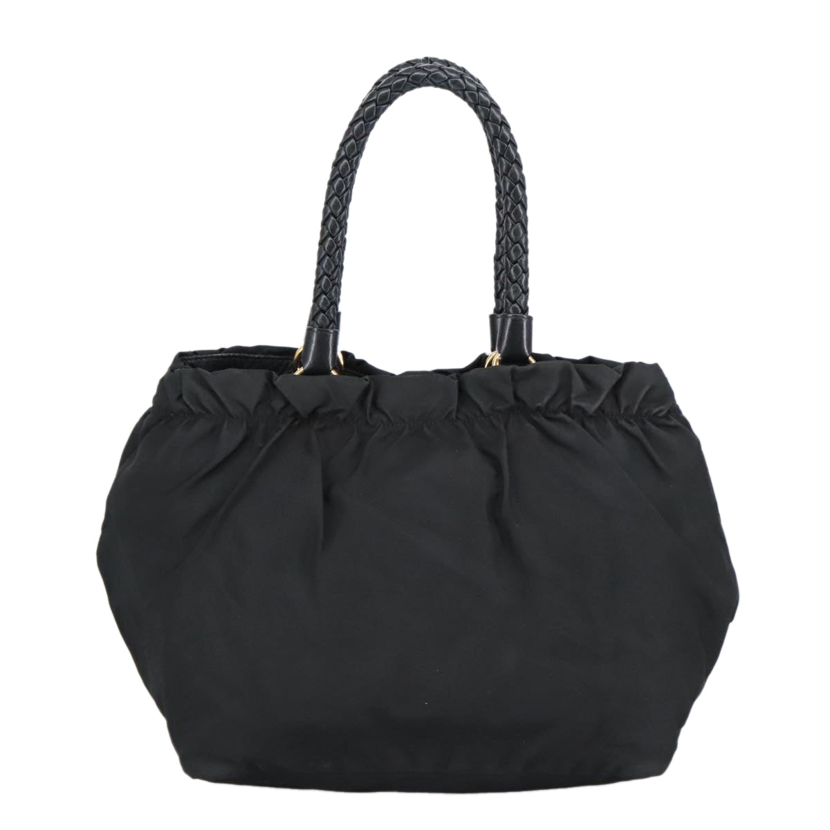 PRADA Hand Bag Nylon Black Gold Auth ep6566 - 0