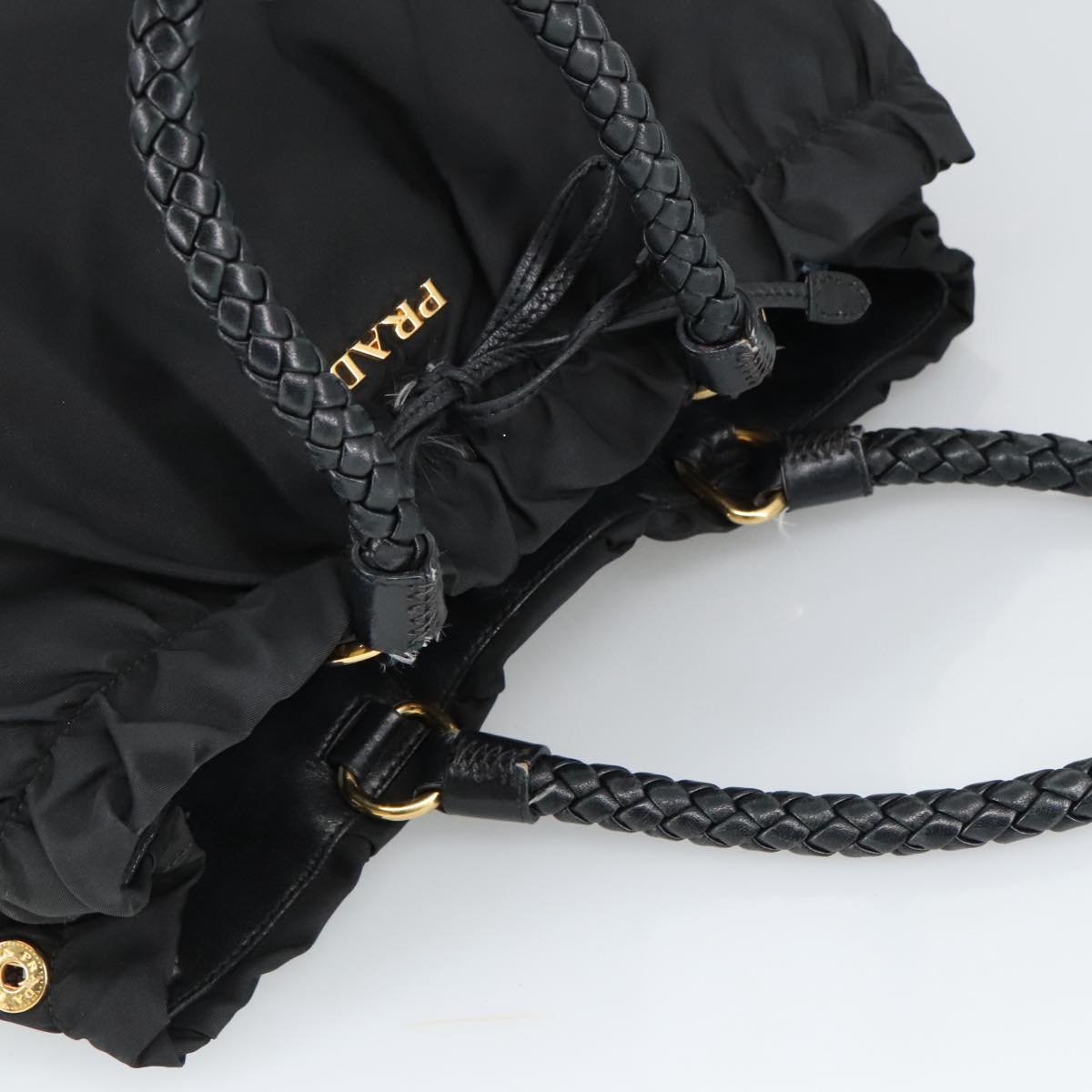 PRADA Hand Bag Nylon Black Gold Auth ep6566