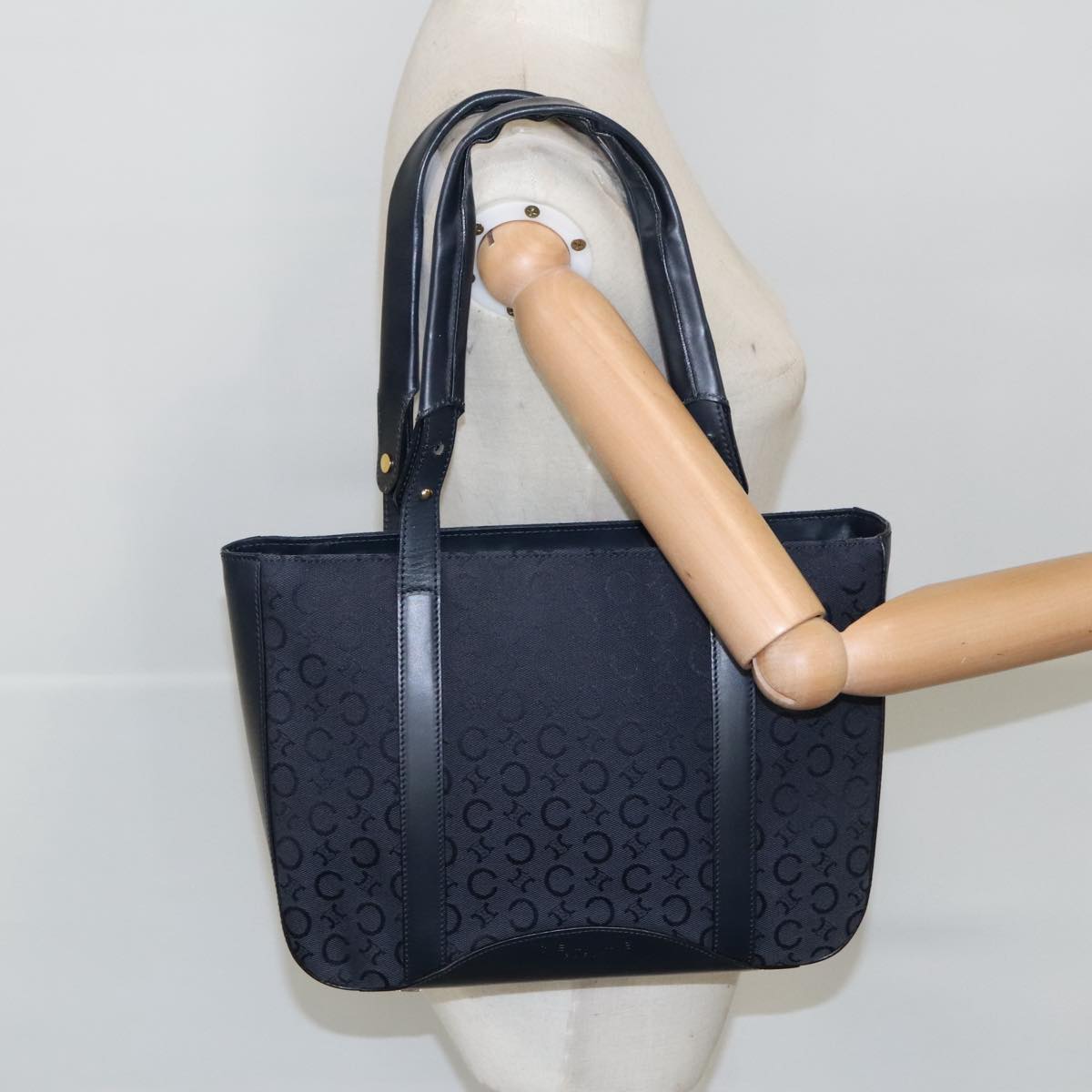 CELINE C Macadam Canvas Tote Bag Navy Gold Auth ep6572