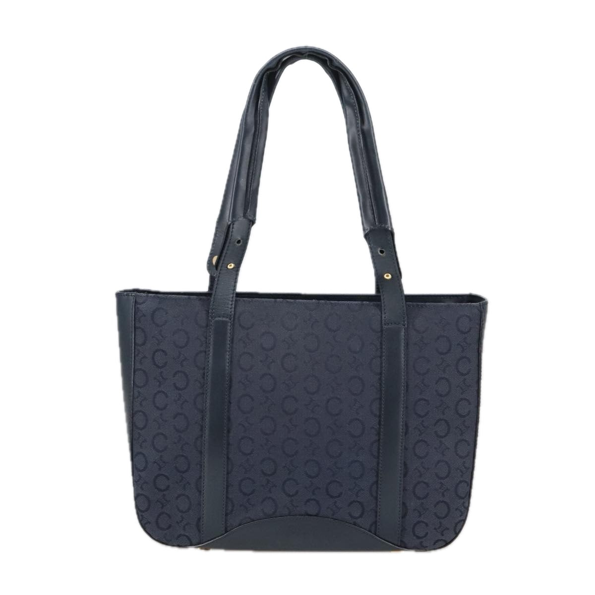 CELINE C Macadam Canvas Tote Bag Navy Gold Auth ep6572 - 0