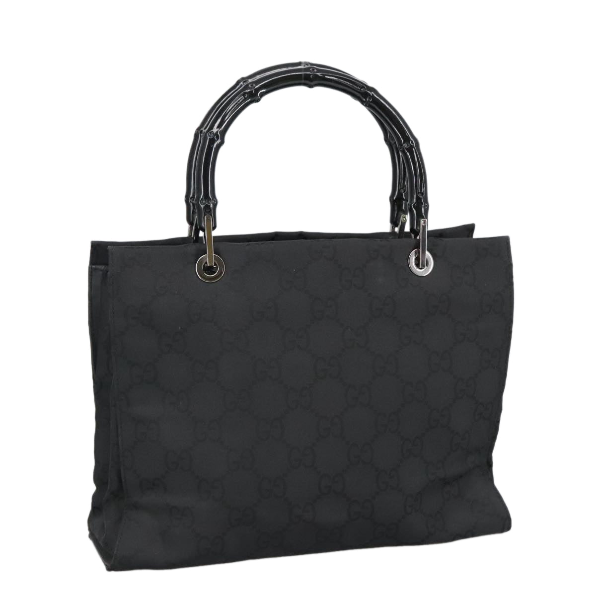 GUCCI Bamboo GG Canvas Hand Bag Nylon Black Silver 002 1016 2123 Auth ep6579