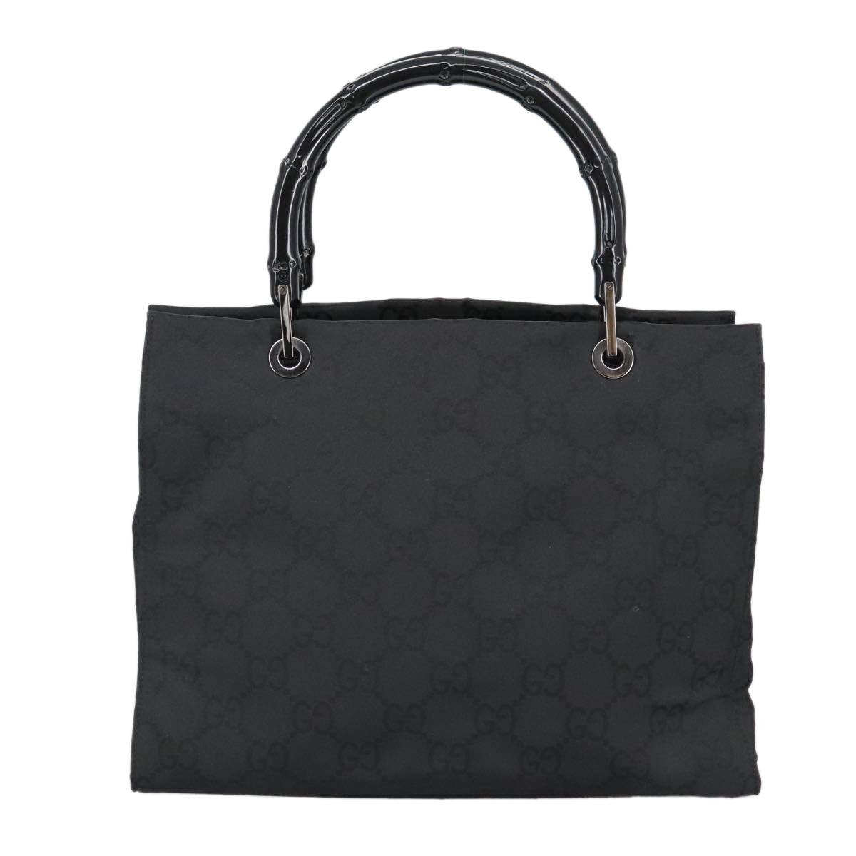 GUCCI Bamboo GG Canvas Hand Bag Nylon Black Silver 002 1016 2123 Auth ep6579