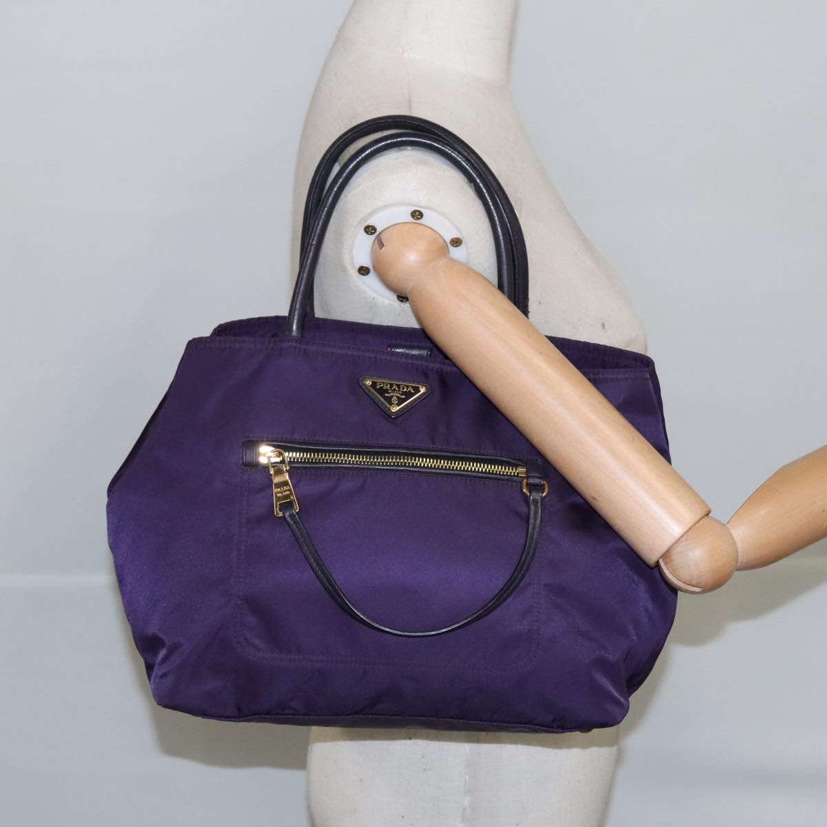 PRADA Hand Bag Nylon Purple Gold Auth ep6581