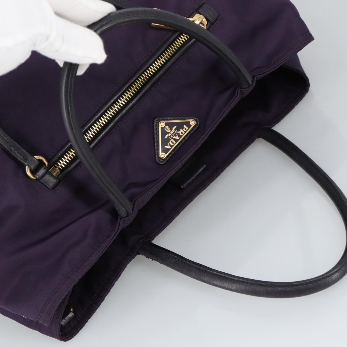 PRADA Hand Bag Nylon Purple Gold Auth ep6581