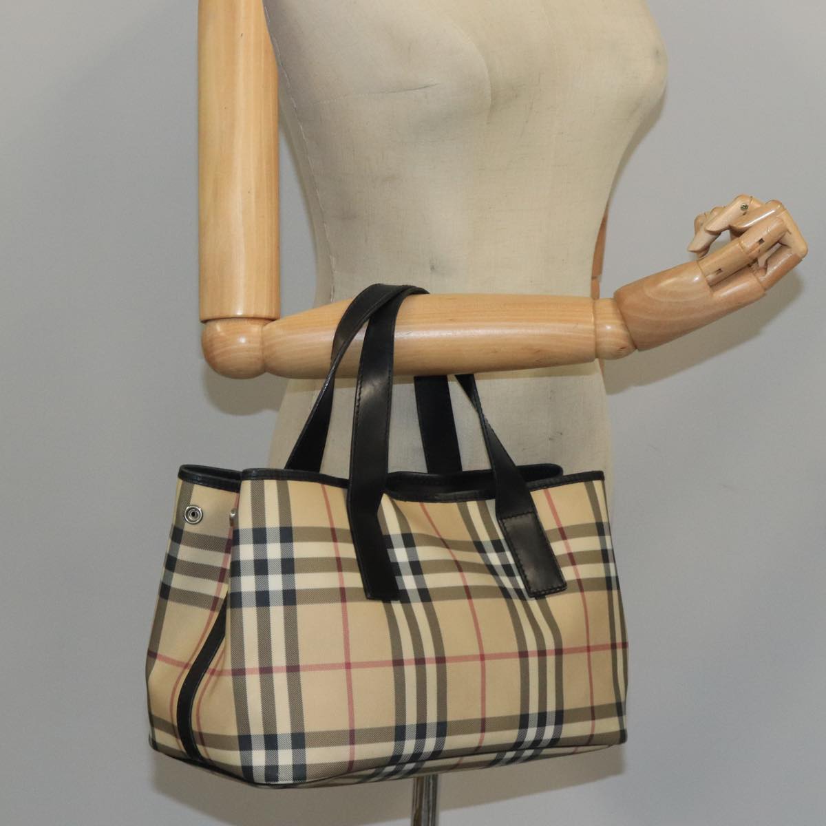 BURBERRY Nova Check Hand Bag PVC Beige Auth ep6583