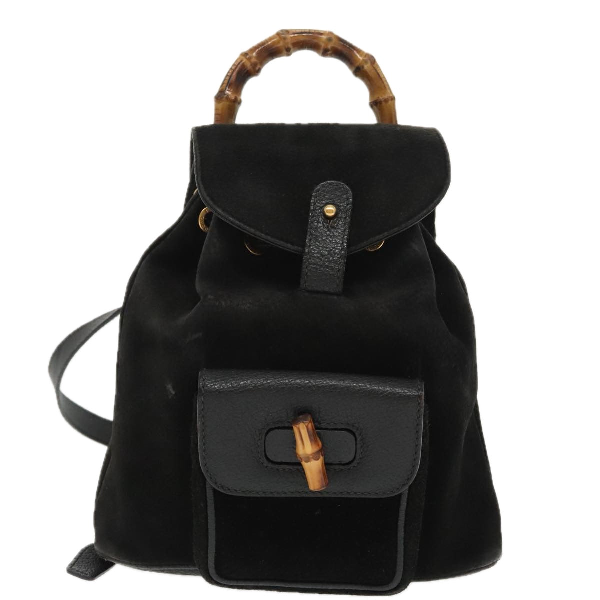 GUCCI Bamboo Backpack Suede Black Gold 003 1705 0030 Auth ep6590 - 0