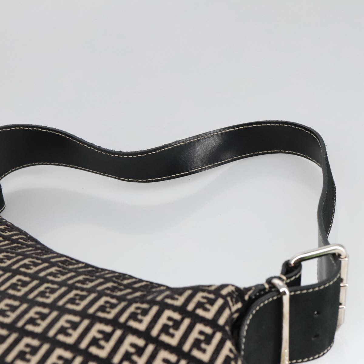 FENDI Zucchino Canvas Shoulder Bag Black Auth ep6606